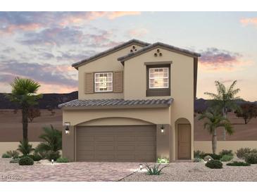 Charming two-story home featuring a neutral color scheme, well-manicured landscaping, and attached garage at 244 Kobuk Ave, Henderson, NV 89011