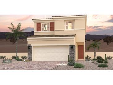 Two-story home featuring a two-car garage and desert landscaping at 250 Kobuk Ave, Henderson, NV 89011