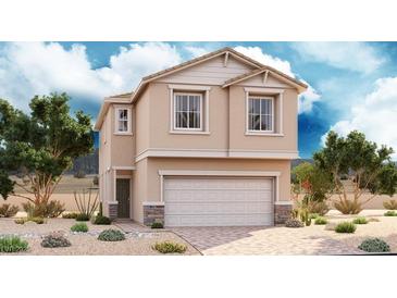 Two-story home with neutral stucco, desert landscaping, and an attached two-car garage at 7210 Banksia St, North Las Vegas, NV 89084