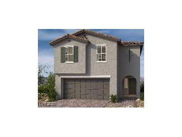 Charming two-story home with tile roof, gray stucco, and attached two car garage at 4208 Mount Bonnell Ave, North Las Vegas, NV 89081