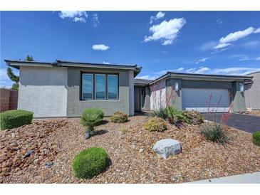 Charming single-story home featuring desert landscaping and a two-car garage, set against a bright blue sky at 4844 E Cactus Canyon Dr, Pahrump, NV 89061