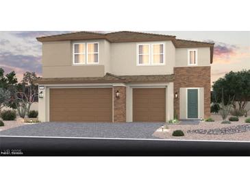 Charming two-story home featuring a three car garage, brick accents, and manicured landscaping at 394 Arizona St # Lot 10, Boulder City, NV 89005
