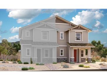 New two-story home with Craftsman-style architecture, desert landscaping, and covered front porch at 608 Celebratory Pl, Henderson, NV 89011
