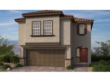 Charming two-story home with a tile roof and a two-car garage, showcasing a modern and inviting design at 4204 Mount Bonnell Ave, North Las Vegas, NV 89081
