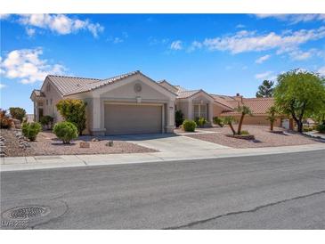 Charming single-story home featuring desert landscaping and a two-car garage at 11032 Mission Lakes Ave, Las Vegas, NV 89134