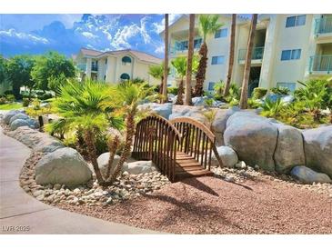 Beautiful landscaping with bridge to complex featuring well maintained condos and manicured grounds at 3550 Bay Sands Dr # 3051, Laughlin, NV 89029