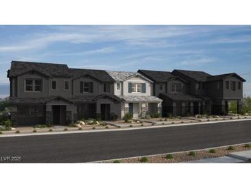 Modern townhomes with unique architectural details and beautiful color schemes are featured at 156 Silver Run Ln, Las Vegas, NV 89138