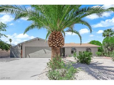 Charming single story home showcasing beautiful palm tree and desert landscaping at 4508 Rip Van Winkle Ln, Las Vegas, NV 89102