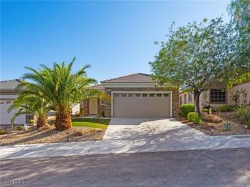 Charming single-story home with a well-manicured lawn, desert landscaping, and a two-car garage at 2558 Divine Sky Dr, Henderson, NV 89044