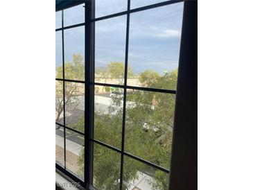 A view from a window overlooking a community street and mature trees at 2151 Hussium Hills St # 207, Las Vegas, NV 89108