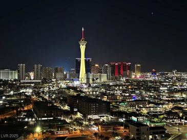 Striking night view of the Las Vegas skyline featuring the Stratosphere Tower at 200 Hoover Ave # 1905, Las Vegas, NV 89101