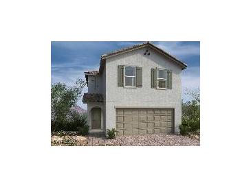 Charming two-story home with neutral stucco, a tiled roof, and well-maintained front yard landscaping at 9243 Charmillin Ct, Las Vegas, NV 89148