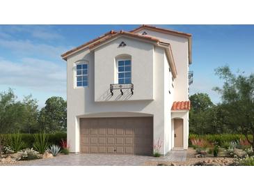 Stunning two-story home featuring a Spanish colonial revival architectural style, complemented by lush landscaping at 328 Taylor St, Henderson, NV 89015