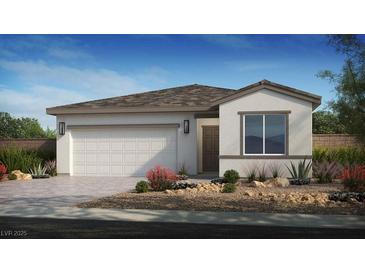 Charming single-story home with a two-car garage and desert landscaping at 4250 E Brusca Way, Pahrump, NV 89061