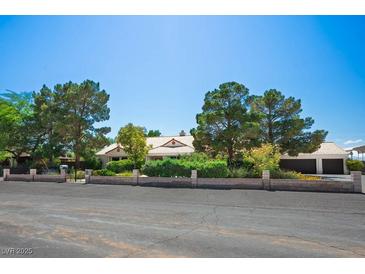 Charming single-story home with mature trees, lush landscaping, and a well-maintained lawn at 8365 S Hauck St, Las Vegas, NV 89139