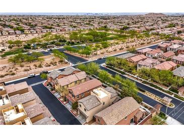 Expansive aerial view of a well-planned community with parks, green spaces, and diverse home styles, showcasing the neighborhood's layout at 10085 S Riley St, Las Vegas, NV 89178