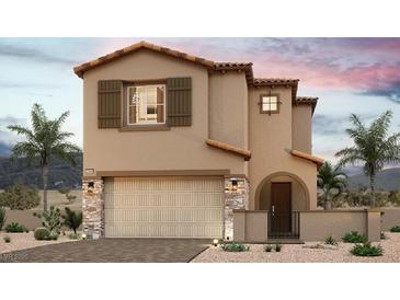Charming two-story home featuring a stucco exterior, a two-car garage, and desert landscaping at 8910 Wallner St, Las Vegas, NV 89166