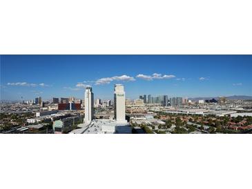 Expansive daytime view of the city skyline with The Palms towers prominently displayed at 4381 W Flamingo Rd # 1508, Las Vegas, NV 89103