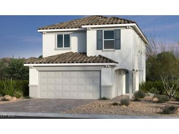 Charming two-story home with a neutral color scheme, tile roof and attached two car garage at 9240 Dekalb Ct, Las Vegas, NV 89148