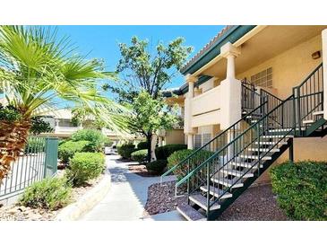 Attractive condo complex with well maintained landscaping and convenient outdoor stairways at 8410 Eldora Ave # 2046, Las Vegas, NV 89117