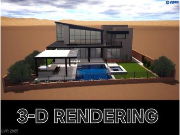 3D rendering of a modern two-story home with a pool, patio, and desert landscaping at 5364 Succulent Rose Dr, Las Vegas, NV 89135