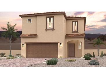 Charming two-story home with a desert landscape, two-car garage, and a covered front entryway at 9975 Ruby Dome Ave, Las Vegas, NV 89178