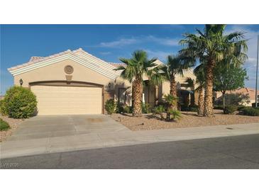 Charming single-story home with desert landscaping, palm trees, and a two-car garage at 2328 Hot Oak Ridge St, Las Vegas, NV 89134