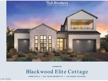 Inviting two-story home showcasing a modern design, neutral color palette, and two-car garage, perfect for comfortable living at 301 Talon Heights St, Las Vegas, NV 89138