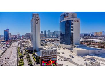 A vibrant view of the Palms Casino Resort & Spa in Las Vegas, Nevada, on a clear, sunny day at 4381 W Flamingo Rd # 3002, Las Vegas, NV 89103