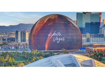 Striking exterior view featuring the Sphere in Vegas, showcasing its unique design and surrounding landscape at 2877 Paradise Rd # 2105, Las Vegas, NV 89109