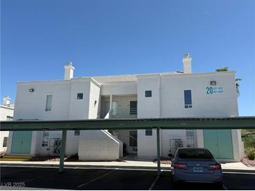Well-maintained condominium building featuring private covered parking and bright, neutral-toned exterior at 7100 Pirates Cove Rd # 2076, Las Vegas, NV 89145