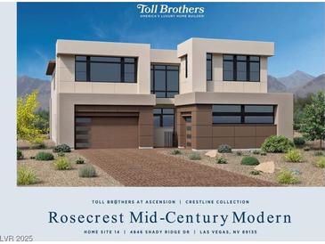 Modern two-story home boasts a stylish design with a two-car garage and desert landscaping at 4846 Shady Ridge Dr, Las Vegas, NV 89135