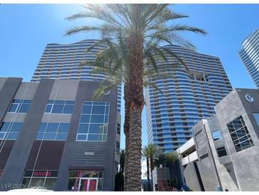 Modern high-rise building featuring a unique architectural design and luxurious amenities at 4525 Dean Martin Dr # 2704, Las Vegas, NV 89103