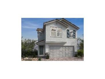 Charming two-story home features a neutral color scheme, attached garage and stylish architectural details at 9125 Rivington Ave, Las Vegas, NV 89148