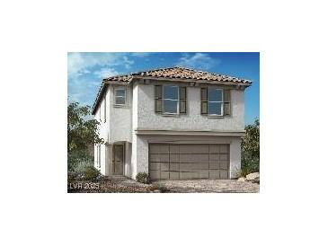 Charming two-story home features a stucco exterior, tile roof, and a two-car garage at 3871 Riley Rose Ave, Las Vegas, NV 89139