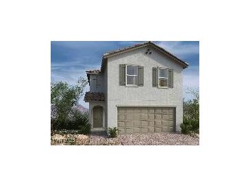 Charming two-story home with a neutral colored exterior, a two-car garage, and well-placed shuttered windows at 9113 Rivington Ave, Las Vegas, NV 89148