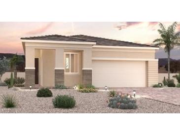 Charming single-story home with desert landscaping and a two-car garage at 8416 Vanhoy Creek St, Las Vegas, NV 89166