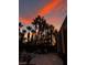 Backyard at sunset with the orange sky behind tall palm trees at 2200 Purple Majesty Ct, Las Vegas, NV 89117