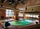 Indoor pool and hot tub with seating and large windows at 223 Hunter Ridge Rd # A202, Brian Head, UT 84719
