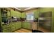 Bright kitchen with green cabinets, stainless steel appliances, and wood-look flooring at 351 Bunarch Rd, Pahrump, NV 89060