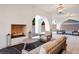 Outdoor patio with fireplace and seating area, perfect for relaxing at 9880 Dorrell Ln, Las Vegas, NV 89149
