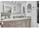 Elegant bathroom with modern vanity and a unique stained-glass window at 1813 Skyline Dr, Las Vegas, NV 89117