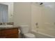 Clean bathroom with single vanity, tub, and shower at 4727 Wild Draw Dr, North Las Vegas, NV 89031