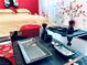 Close-up of a Asian inspired coffee table setup in a bright bedroom at 10407 Restless River St, Las Vegas, NV 89141
