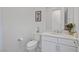 The powder room features a modern toilet, vanity, and framed artwork at 12295 Skyracer Dr, Las Vegas, NV 89138