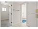 Clean bathroom with a shower, linen closet, and hexagon tile floor at 3784 Pama Ln, Las Vegas, NV 89120