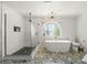 Spa-like bathroom with a soaking tub, walk-in shower, and marble tile at 3784 Pama Ln, Las Vegas, NV 89120
