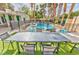 Outdoor patio table with seating overlooking the pool at 3784 Pama Ln, Las Vegas, NV 89120