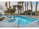 Large pool and spa surrounded by palm trees at 3784 Pama Ln, Las Vegas, NV 89120