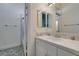 Small bathroom with shower and white vanity at 1860 E Ford Ave, Las Vegas, NV 89123